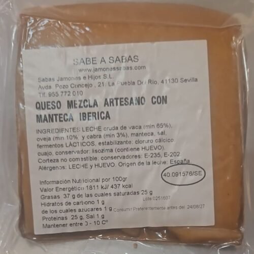 QUESO ARTESANO MEZCLA CURADO MANTECA IBERICA 250 gm.