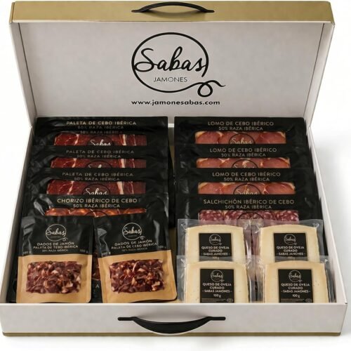 Maletín ibérico 4 sobre de jamón ibérico 4 de salchichón 4 de chorizo 4 de lomo 2 sobre de taquito ibérico 4 sobres cortados a tapitas queso Curado de Oveja todos de 100 gr Regalo navidad gourmet