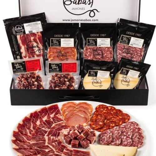Maletín ibérico 4 sobre de jamón ibérico 4 de salchichón 4 de chorizo 4 de lomo 2 sobre de taquito ibérico 4 sobres cortados a tapitas queso Curado de Oveja todos de 100 gr Regalo navidad gourmet